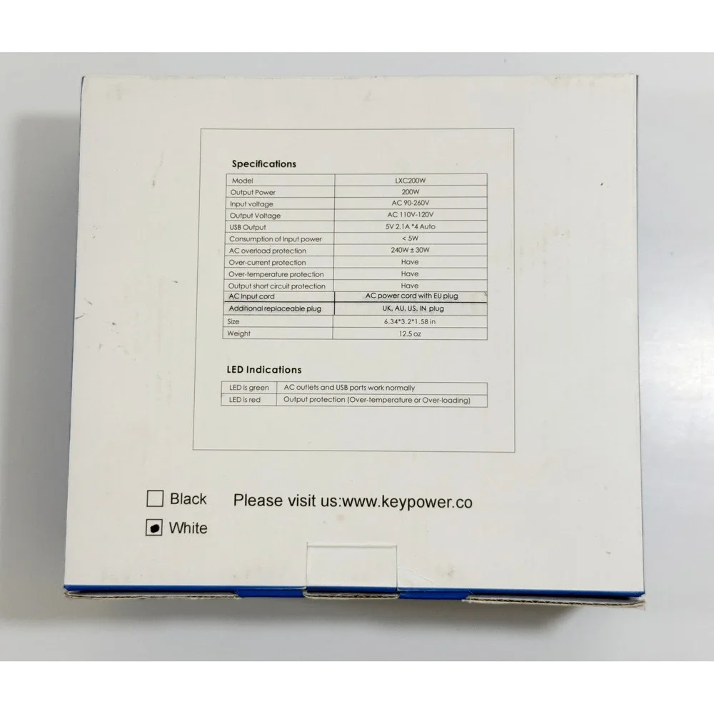 Key Power Travel Adapter Power Converter OS White 200W LXC200W 4 USB Ports